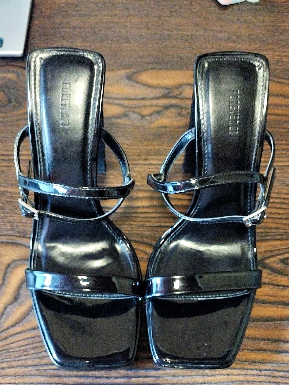 Forever 21 Black Patent Strappy Sandal Heels